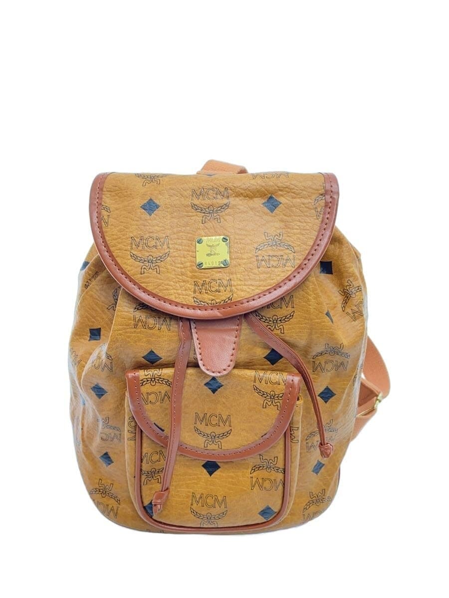 MCM Visetos Mini Backpack Cognac Brown With Wear
