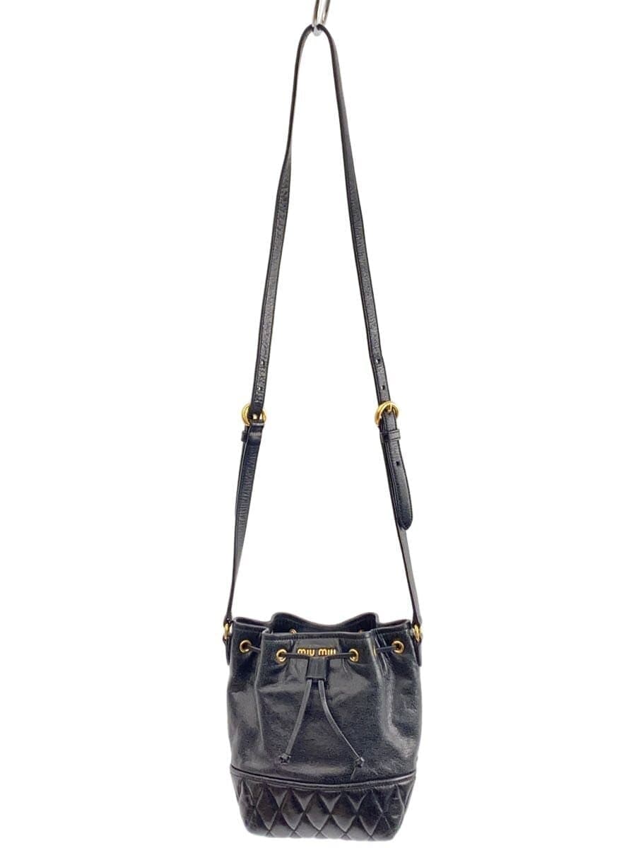 MIU MIU Mini Drawstring Shoulder Bag Quilted Leather BLK