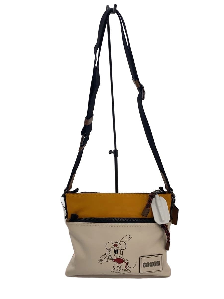 COACH x Disney Shoulder Bag Leather CRM C2021 Mickey Slightly Corner Wear