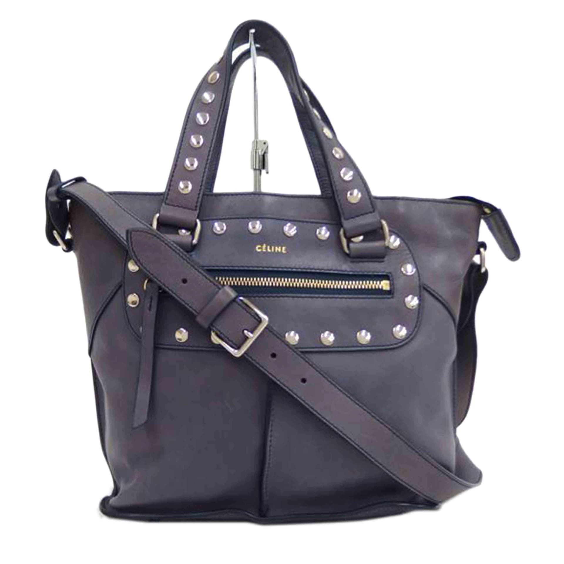 CELINE Studded Leather 2-Way Handbag Rank B 82Used