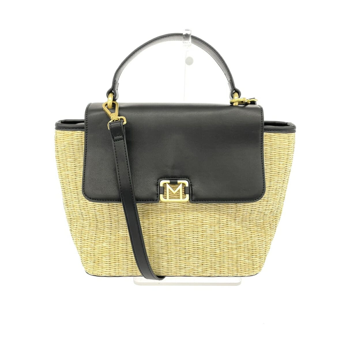 MARELLA Straw 2WAY Basket Bag in Good Condition Black/Beige Women's Multi-functional Handbag