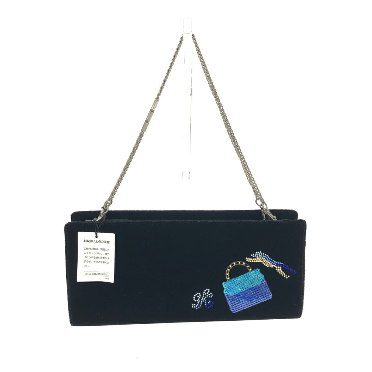 Italian House Italy Chain Clutch Bag Excellent Condition Black Velvet GK Logo Leopard Sequins Women's Second Bag Bag