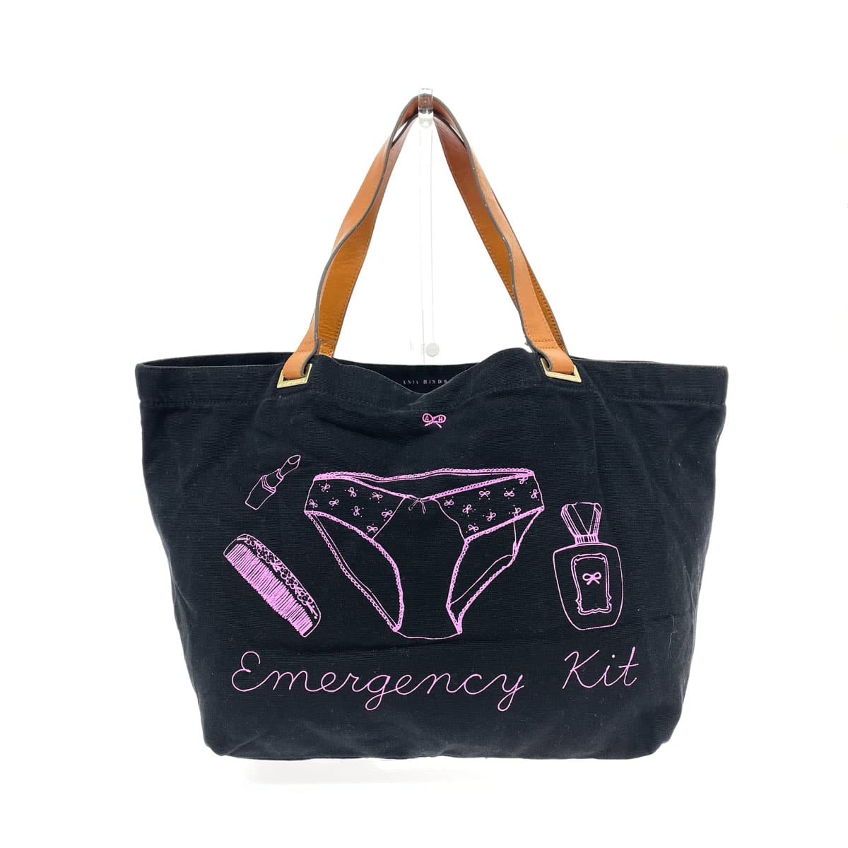 ANYA HINDMARCH Emergency Kit Tote Bag Black Canvas Women's Shoulder Bag