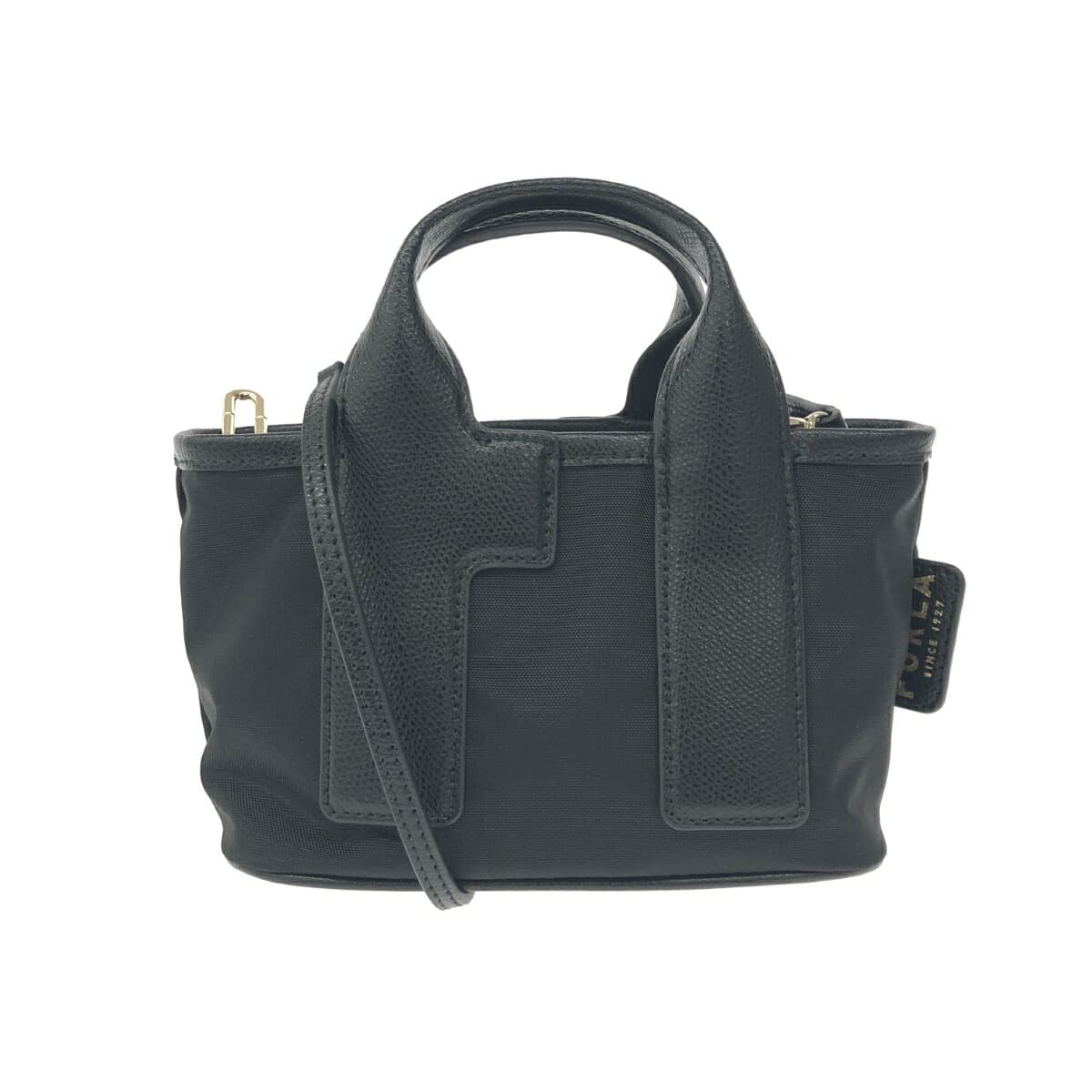 FURLA Mini 2WAY Bag / PIUMA Excellent Condition Leather × Nylon WE00619 Black Ladies