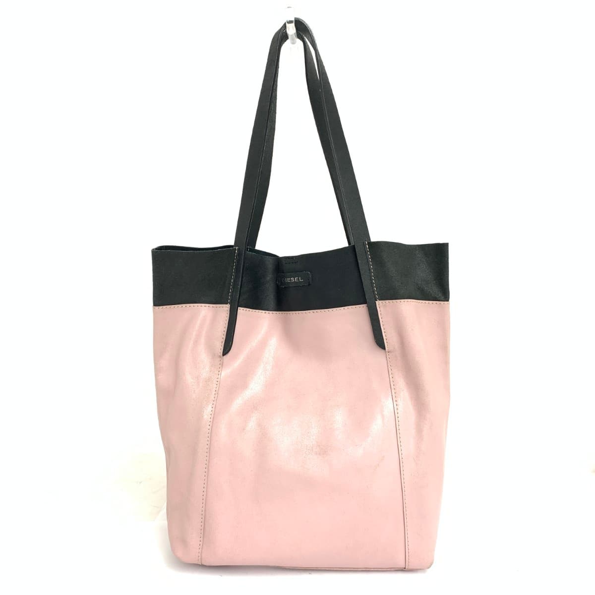 DIESEL Diesel Tote Bag Good Condition Leather Damaged Finish Black/Pink Women's