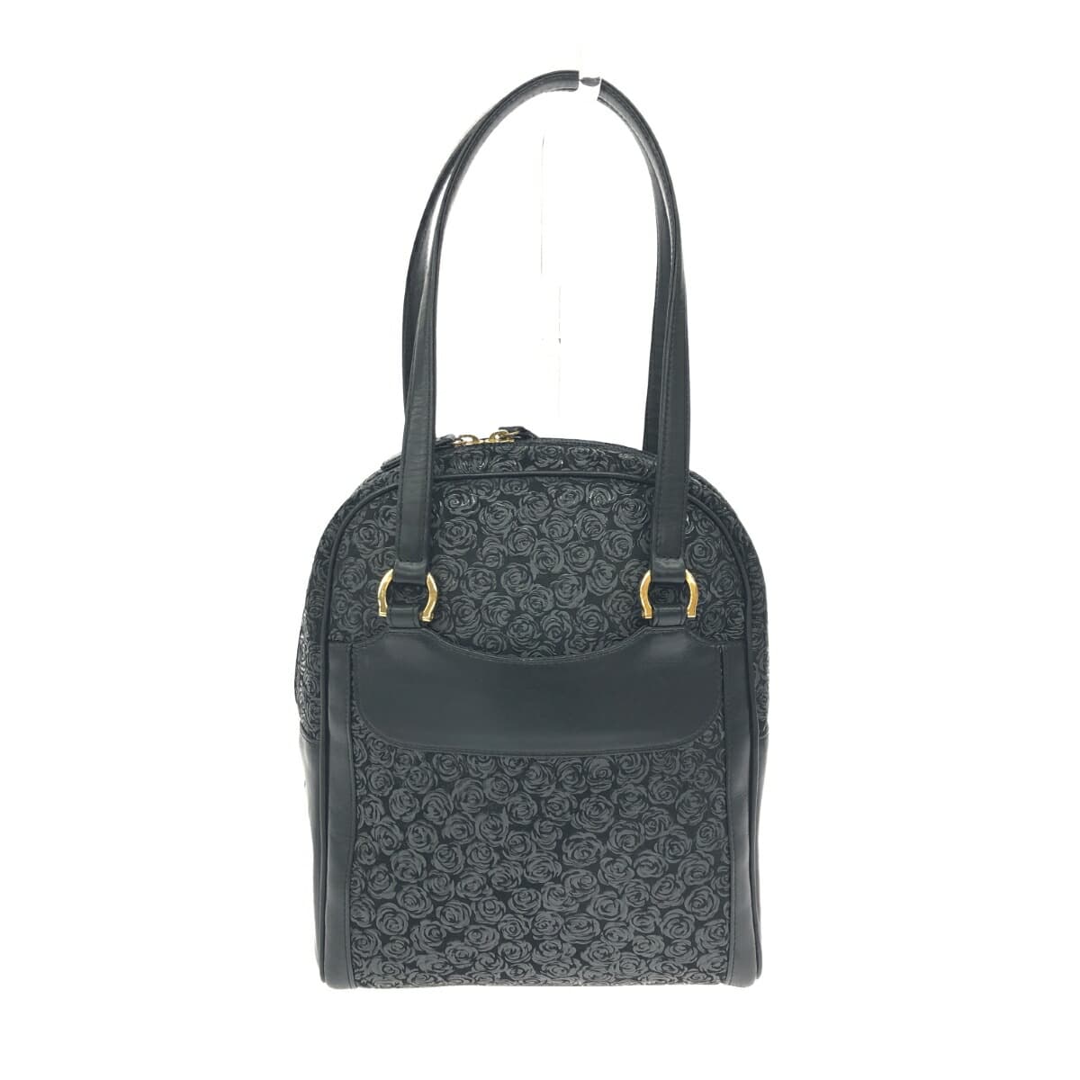 Inden-ya Handbag Rose Pattern / Black Ground Deer Leather Black Lacquer Black Ladies