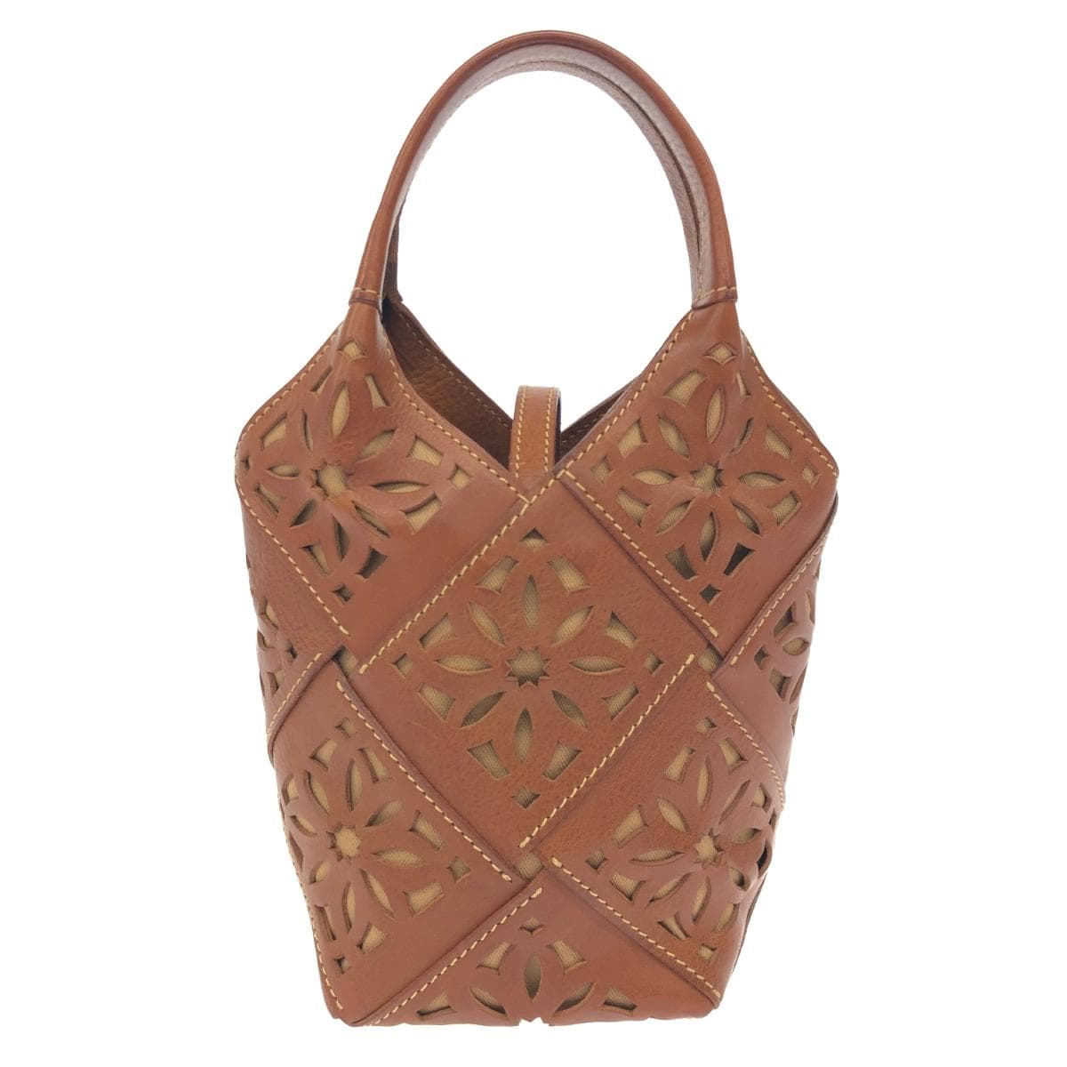 Genten Mini Handbag / Sustainable Cutwork Good Condition Leather Brown Women's