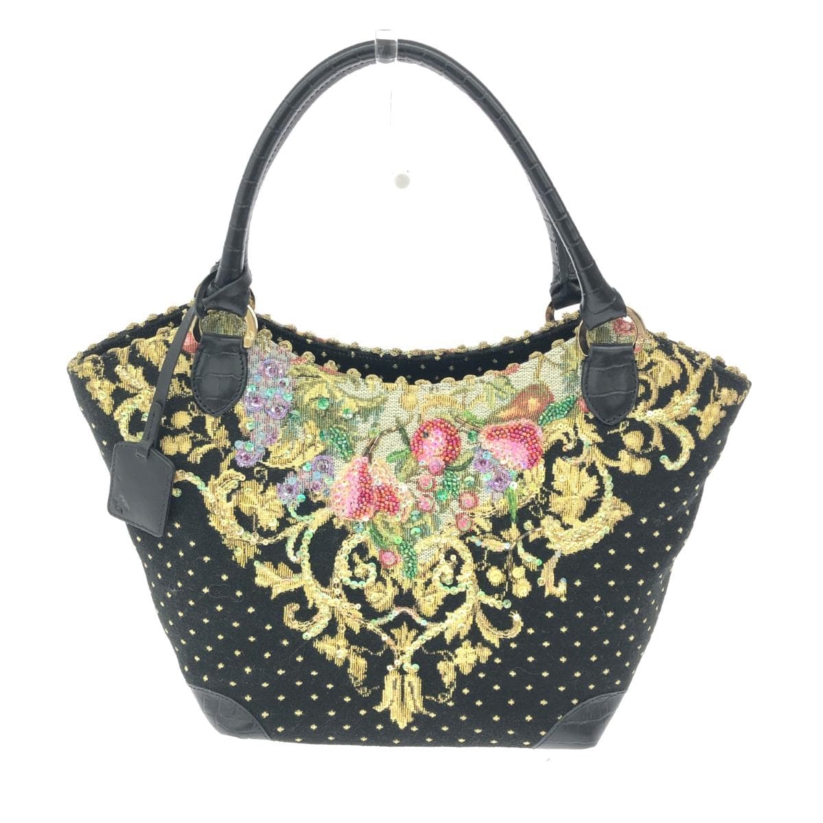 Think Bee tote bag in excellent condition, featuring nuts/berries/beads/sequins/Tapestry weave, black, for ladies