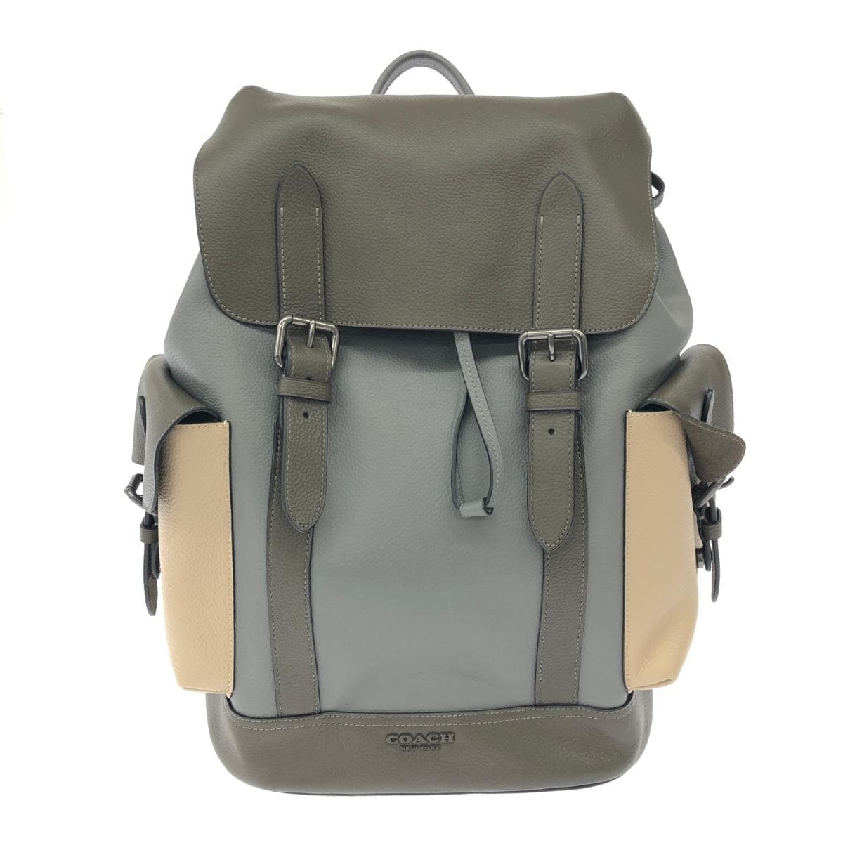 COACH Hudson/Rucksack Good Condition Leather D2021-2390 Gray/Khaki Unisex