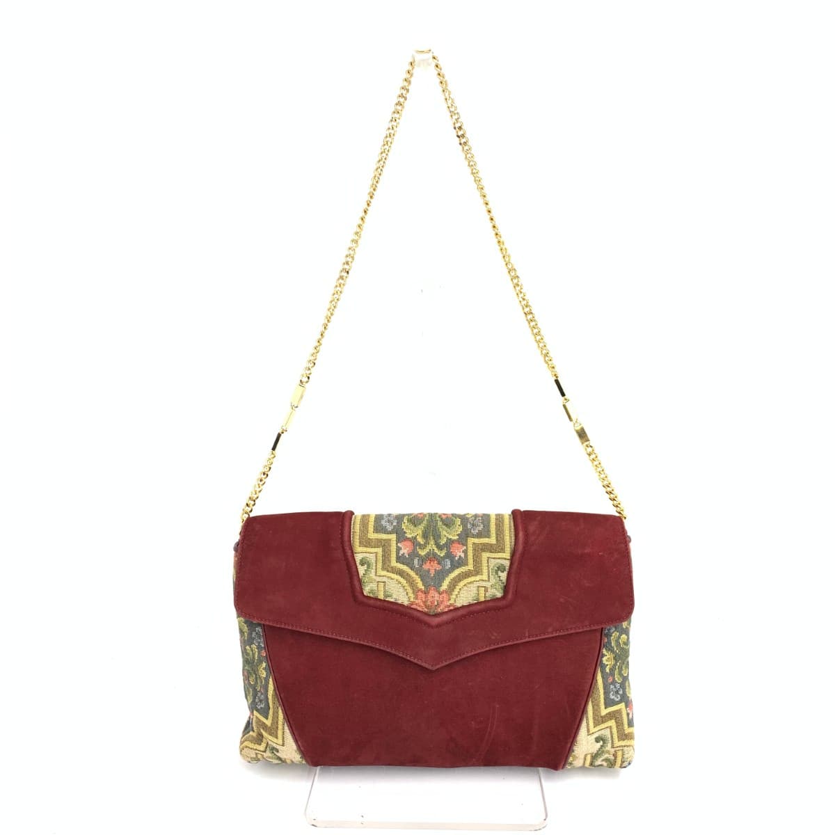 HAMANO Hamano Chain Shoulder Bag Floral Pattern / Suede × Tapestry Vintage Item Bordeaux Ladies