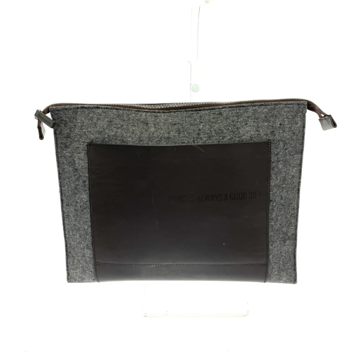 ATELIERS AUGUSTE Atelier Auguste Clutch Bag Leather × Felt Gray/Brown Unisex