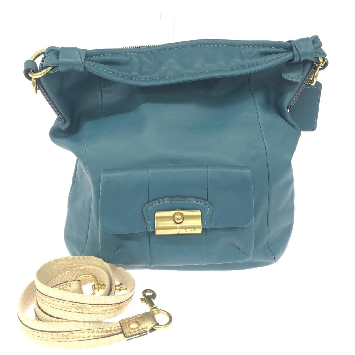 COACH 2WAY Shoulder Bag Leather/Emerald Blue 14783 Blue