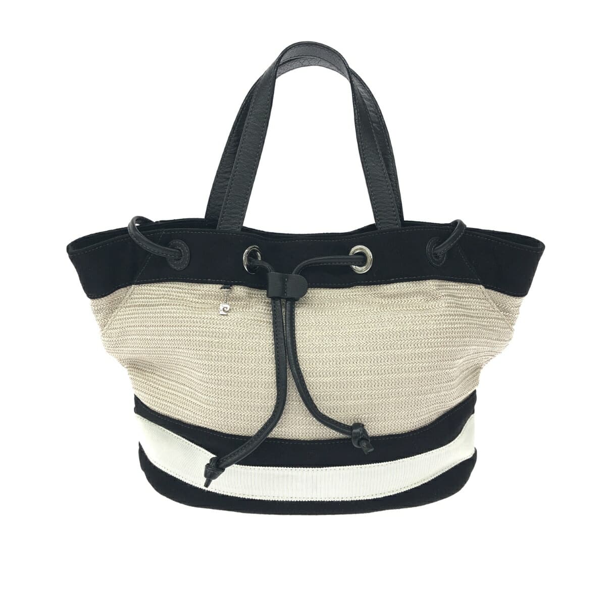 Pierre Cardin tote bag with leather parts in black/white/beige for women
