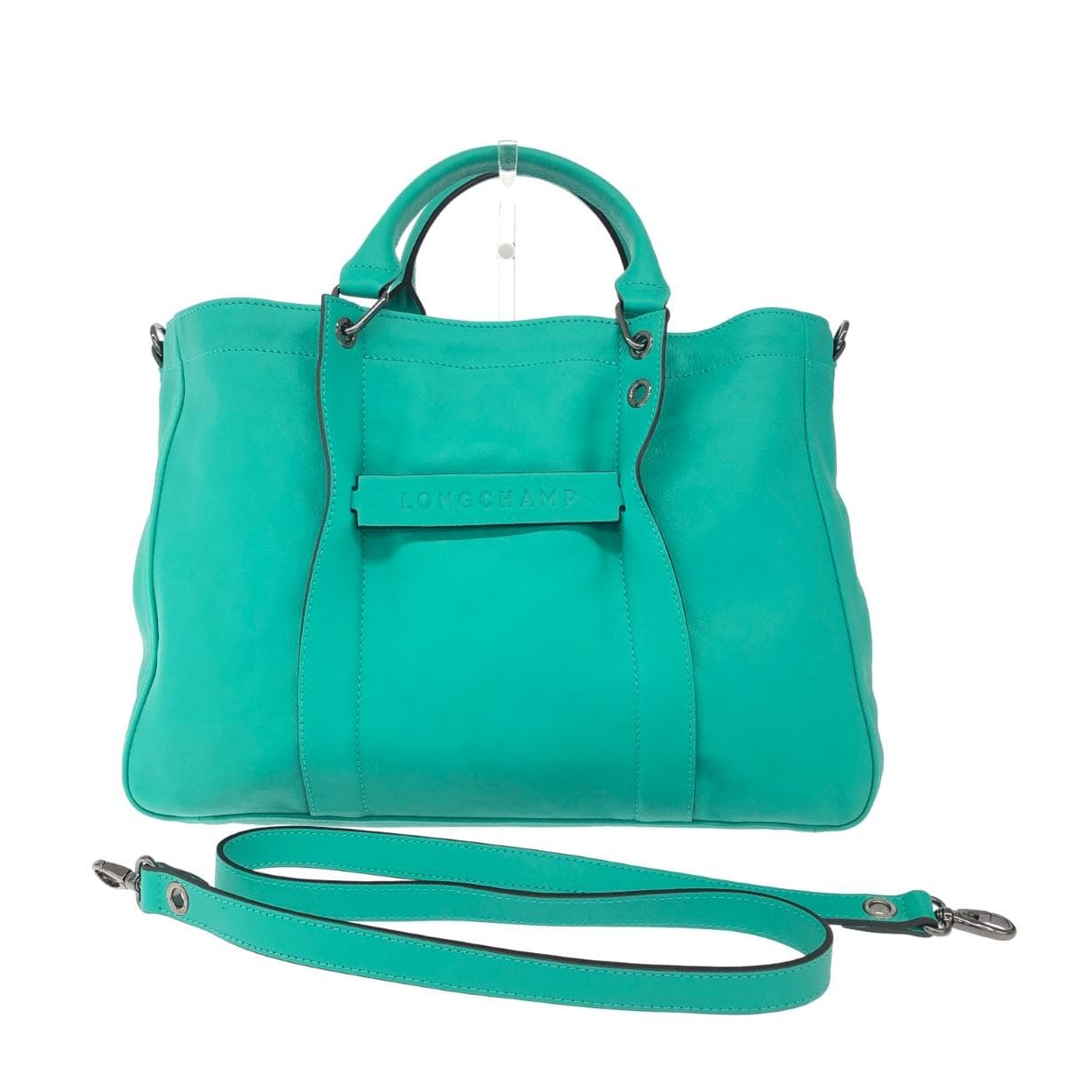 LONGCHAMP 2WAY Bag/3D Top Handle Bag L Excellent Condition Leather Green Women's