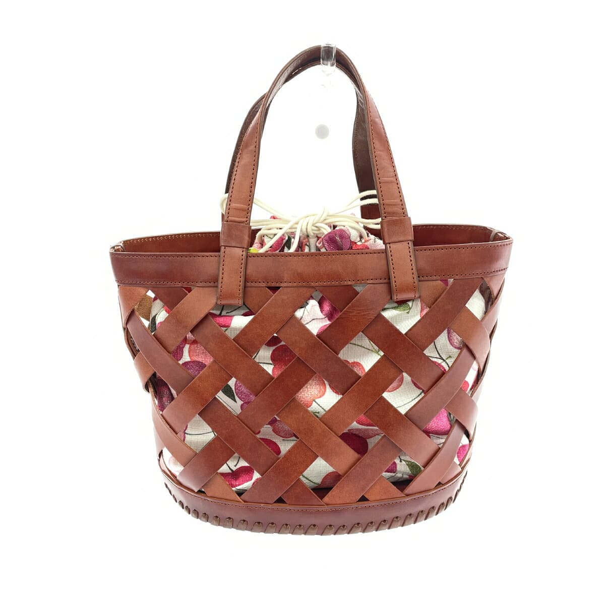 IBIZA Ibiza Tote Bag in Excellent Condition Cherry Pattern Mesh Leather Brown Women's