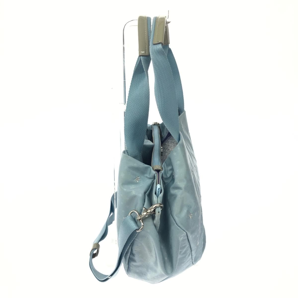 ANNA SUI 2WAY Tote Bag Tassel Star Embroidery Nylon Light Blue Ladies