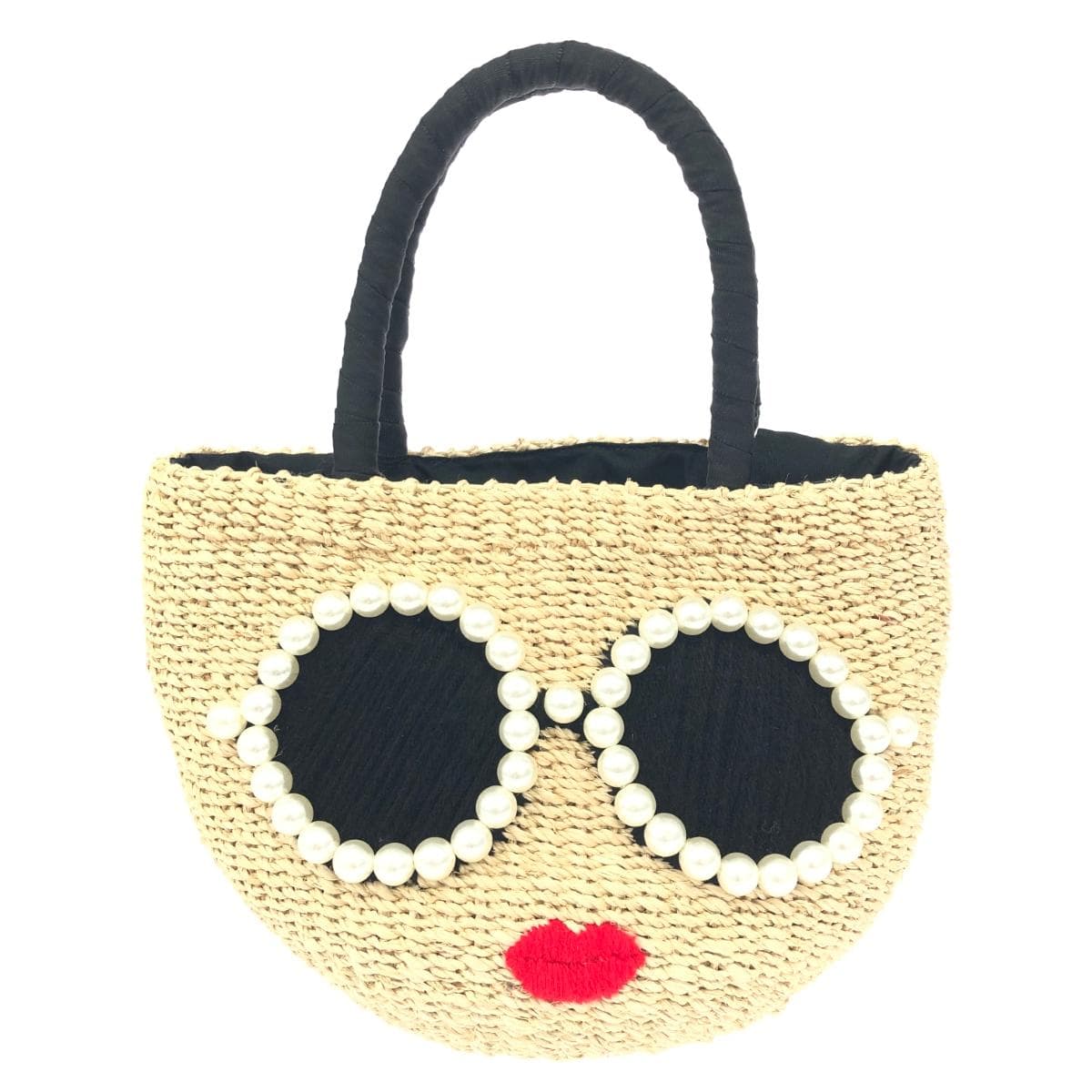 a-jolie Handbag Rafia/Fake Pearl Brown Ladies