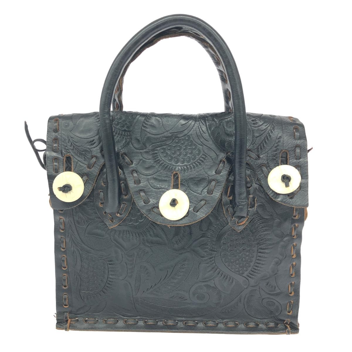 CARVING TRIBES Handbag Leather Black Ladies