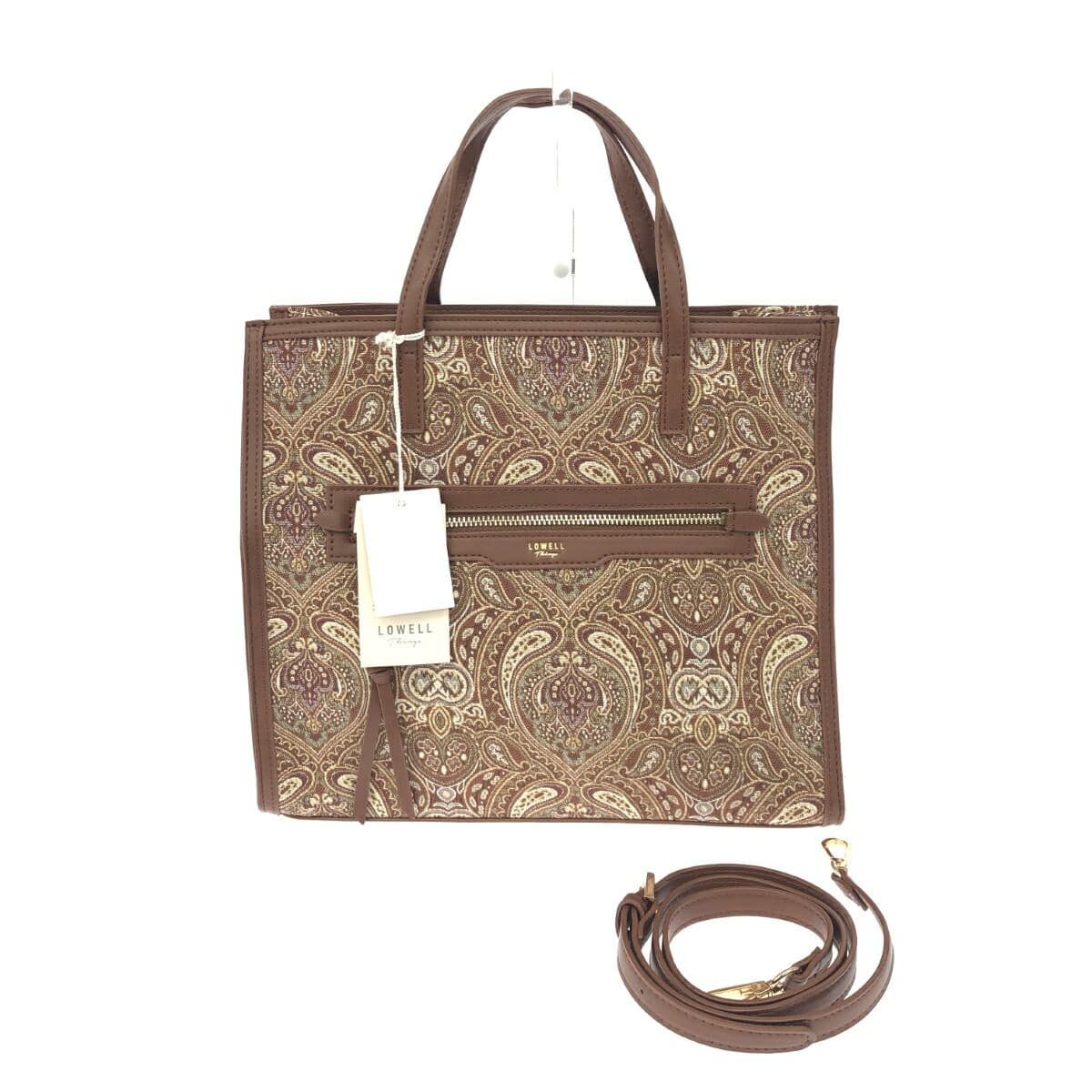 LOWELL 2WAY Tote Bag Like New Paisley/Jacquard Brown Ladies