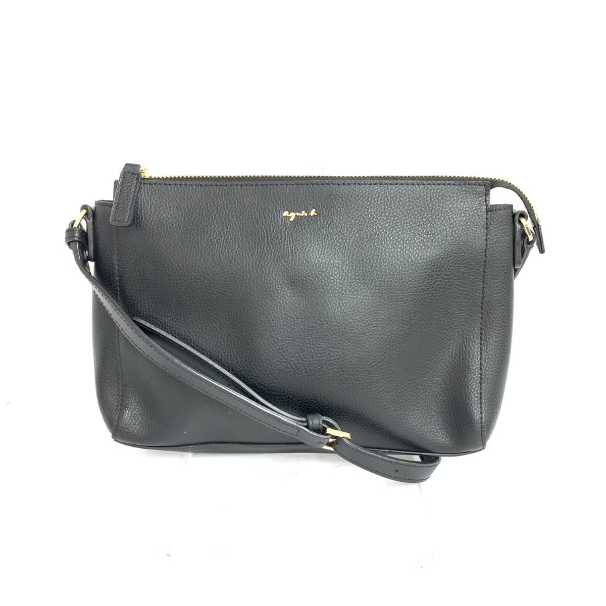 agnes b. Agnes B Mini Shoulder Bag Logo Leather Black Women's