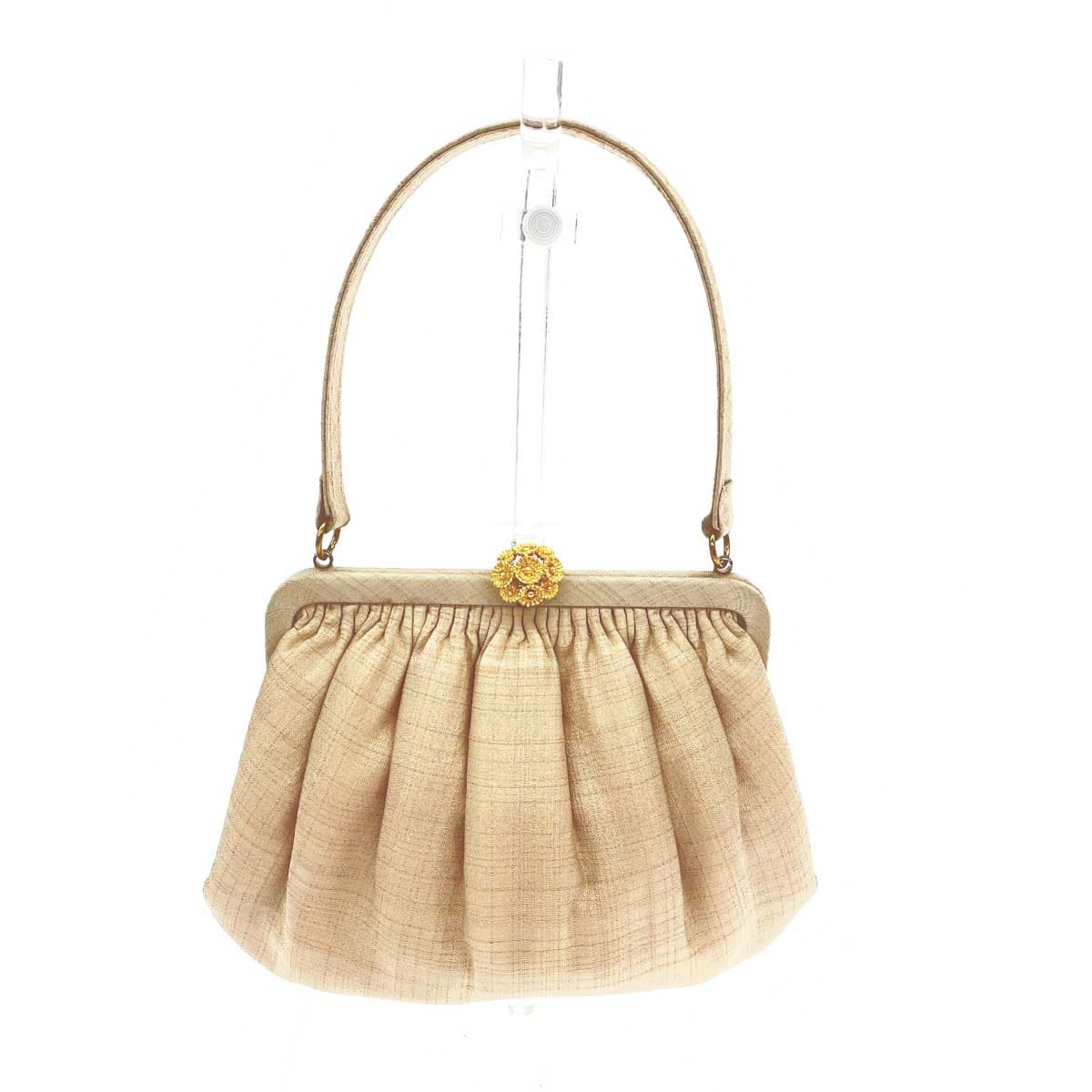 Clasp bag, frame bag, handbag, flower hardware/satin, gold color, ladies