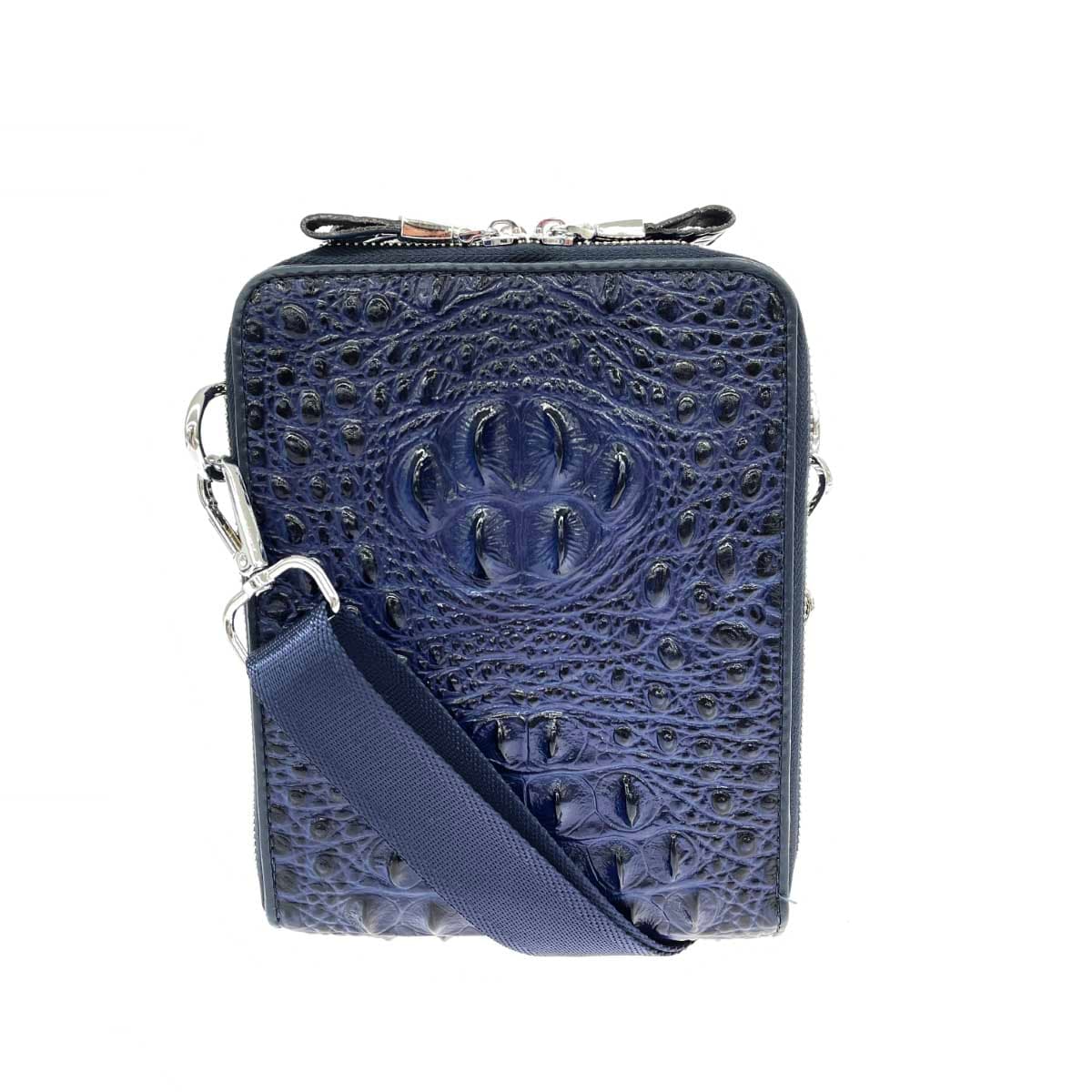 BOLINI Shoulder Bag Good Condition Embossed Leather Blue Unisex