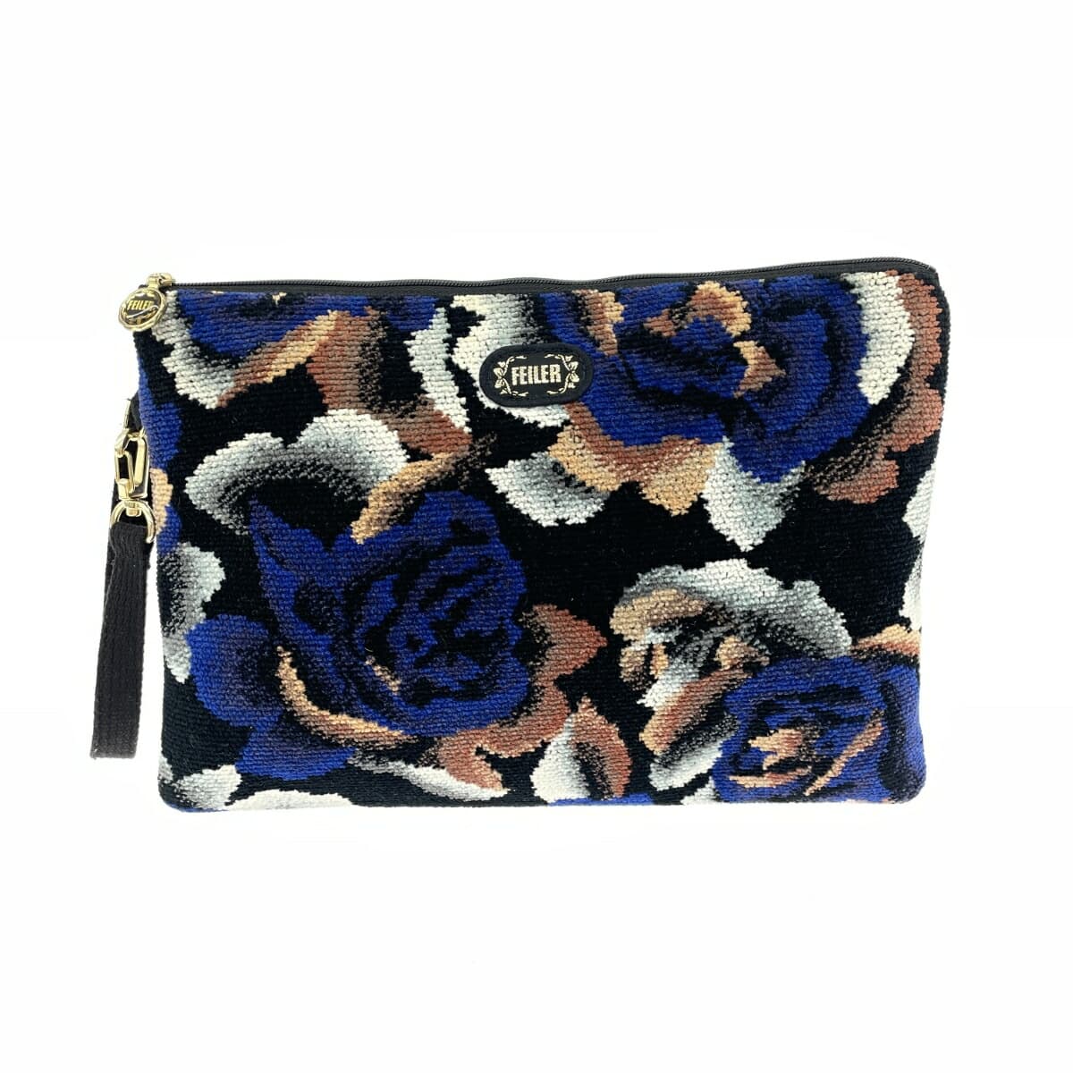 FEILER clutch bag pouch in good condition, rose pattern, chenille weave, multicolor, for ladies