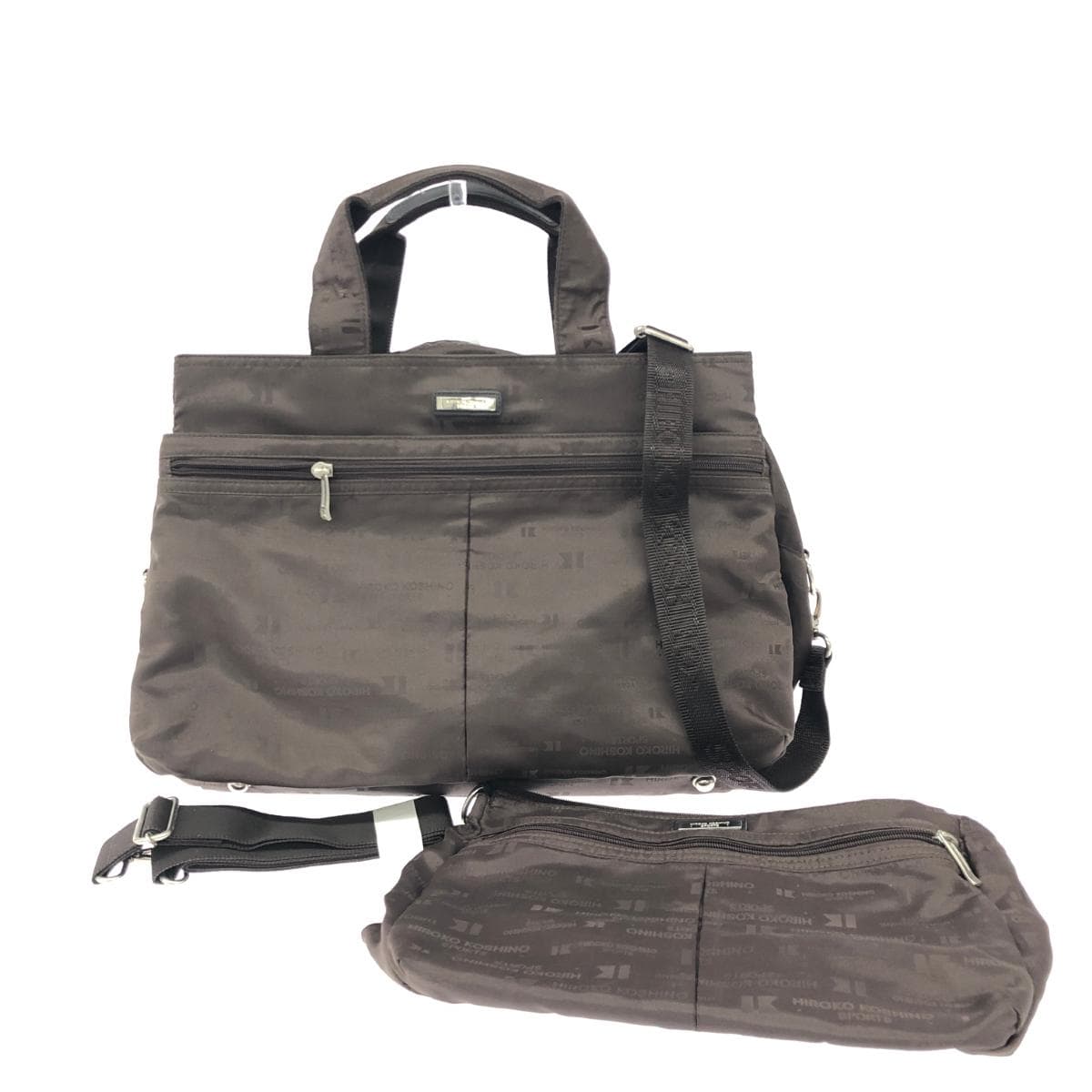 HIROKO KOSHINO 2WAY Boston Bag/Shoulder Set Total Logo/Nylon/Dark Brown Women's