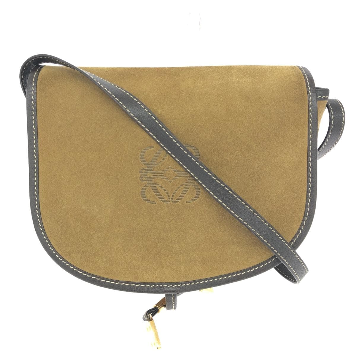 LOEWE Shoulder Bag Anagram/Suede Vintage Item Beige Women's