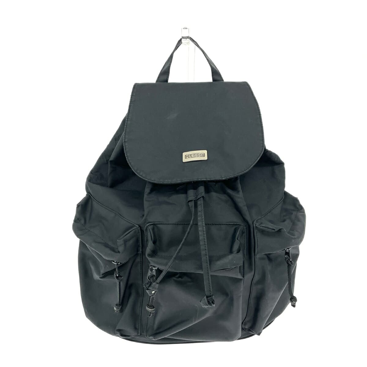 GUESS Drawstring Backpack Logo Hardware Nylon Black Unisex