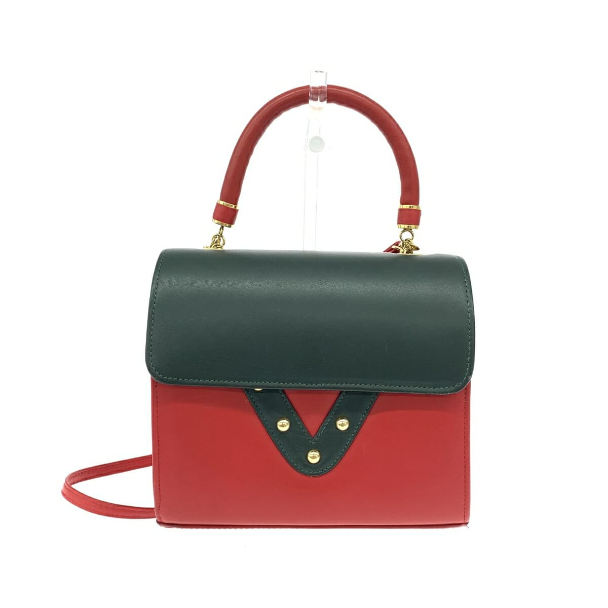 SANDNI Sandoni Sandoni/2WAY Handbag Studs/Leather Red/Green Ladies