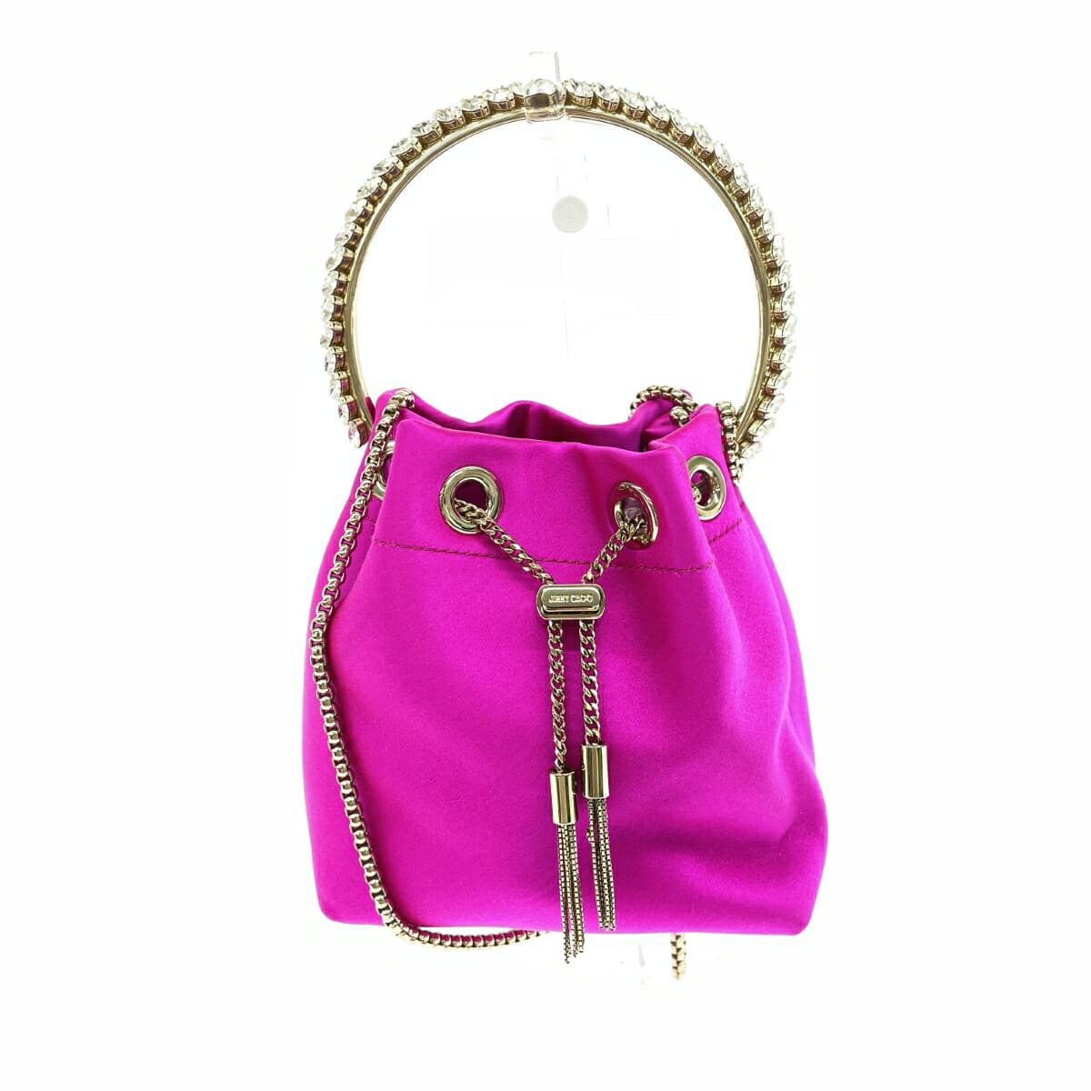 JIMMY CHOO Bonbon Satin Bijou Drawstring Bag Pink Ladies