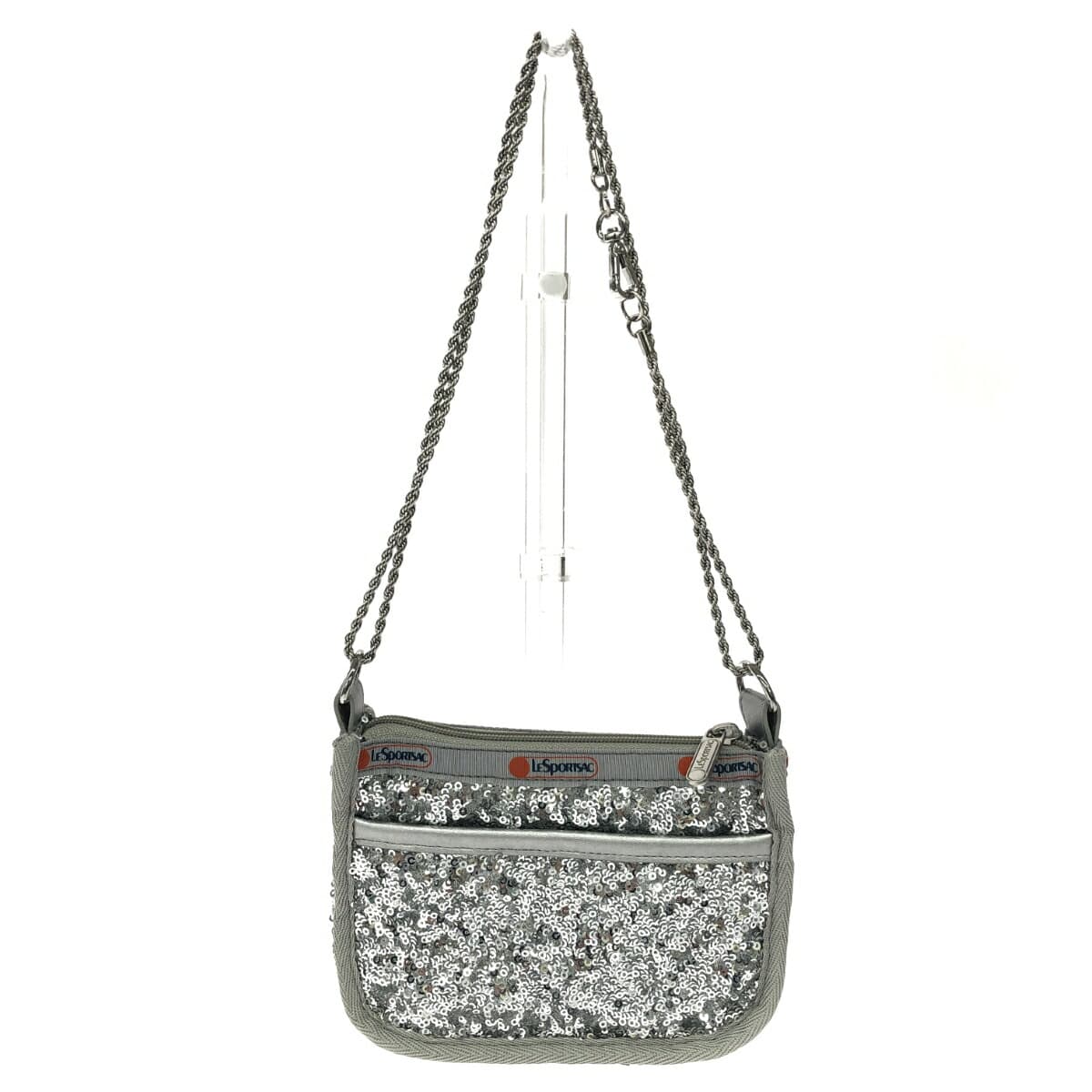 LeSportsac 2WAY CHAIN MINI BAG in good condition, sequins/cosmic silver, silver color for ladies