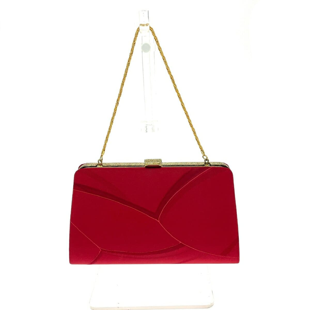 No-brand clasp chain clutch bag, traditional Japanese attire, satin, red, for ladies