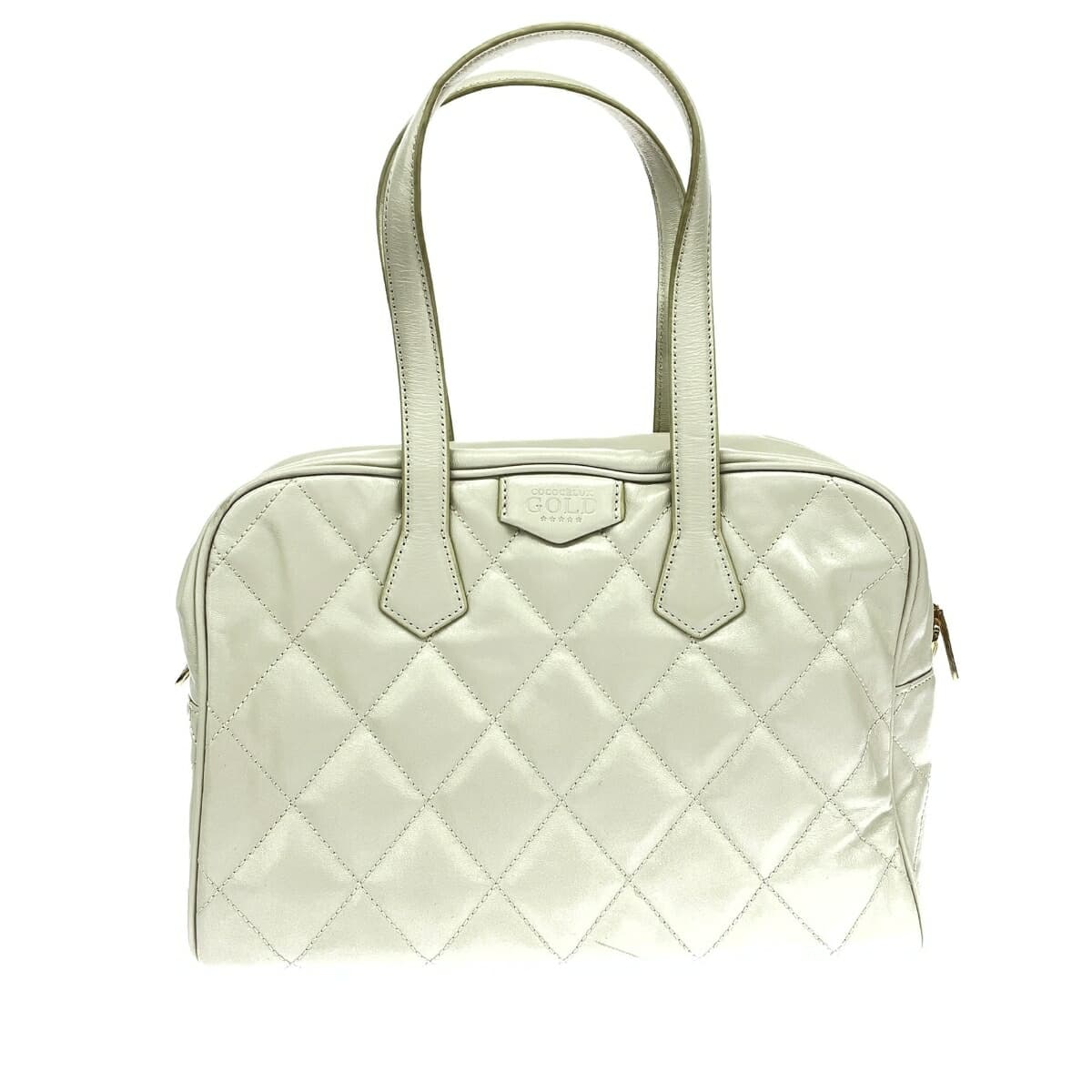 COCOCELUX GOLD 2WAY Boston Bag Good Condition Quilted Diamond Leather Off-White 501AB0341