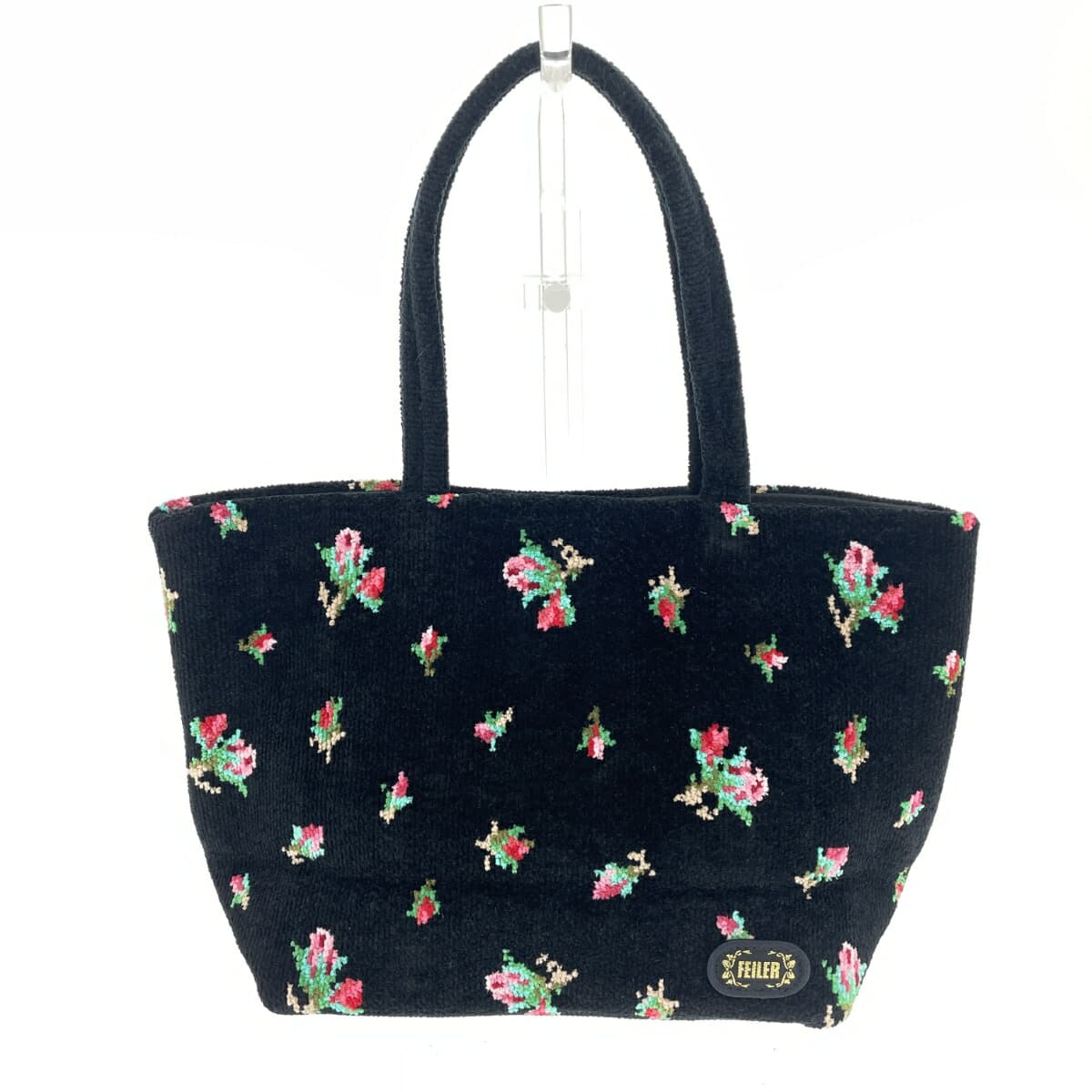 FEILER Handbag Unused Real Roses/Chanel Weave Black Ladies