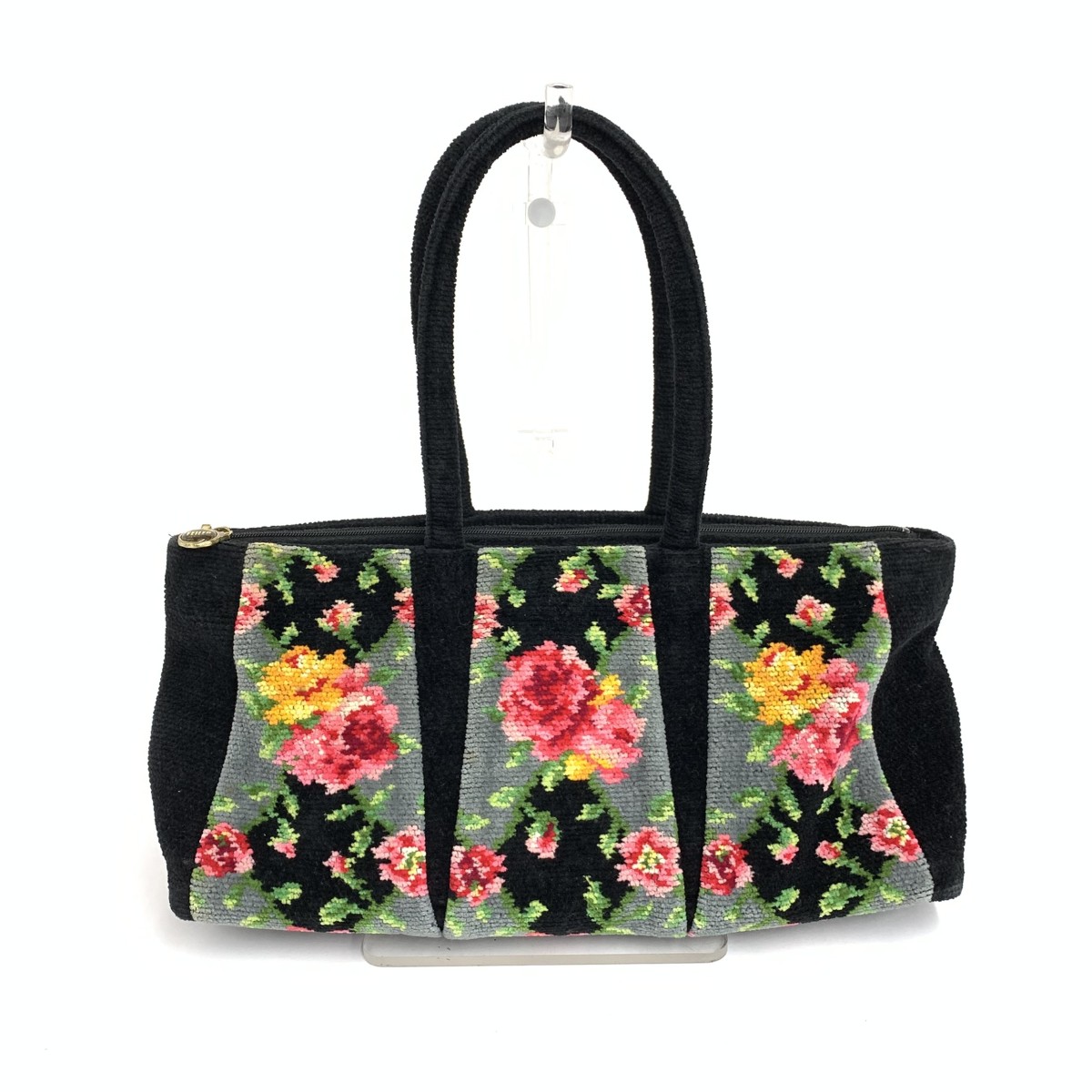 FEILER Tote Bag Floral Pattern Chenille Weave Black Ladies