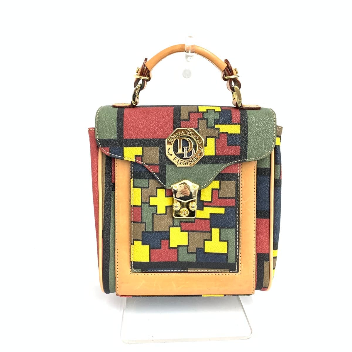 Diana Deste 2WAY Handbag Geometric Pattern PVC Multicolor Ladies