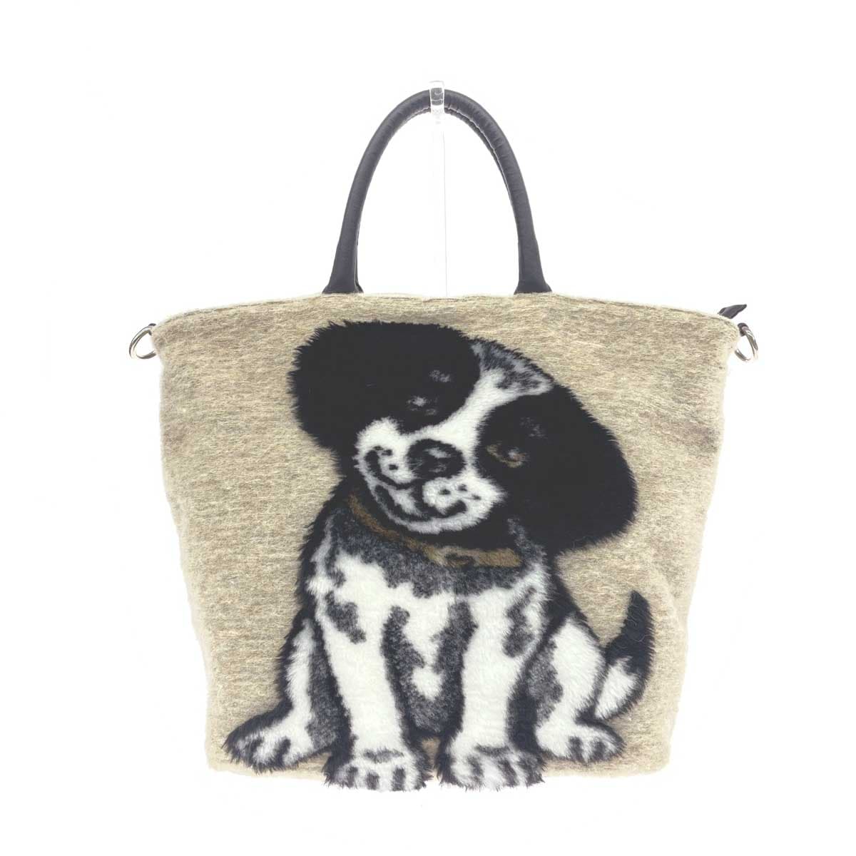 Teresa Cambi 2WAY tote bag in good condition, Bernese Mountain Dog/dog pattern/wool, beige, ladies