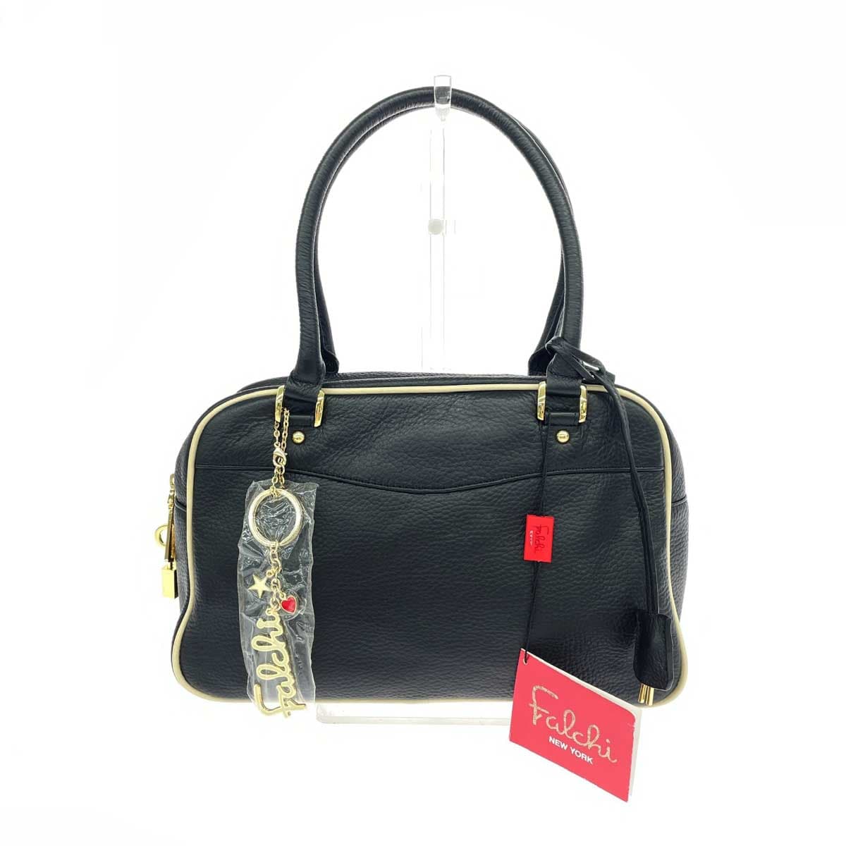 Falchi New York Boston Bag, Unused, Leather, Black, Women's