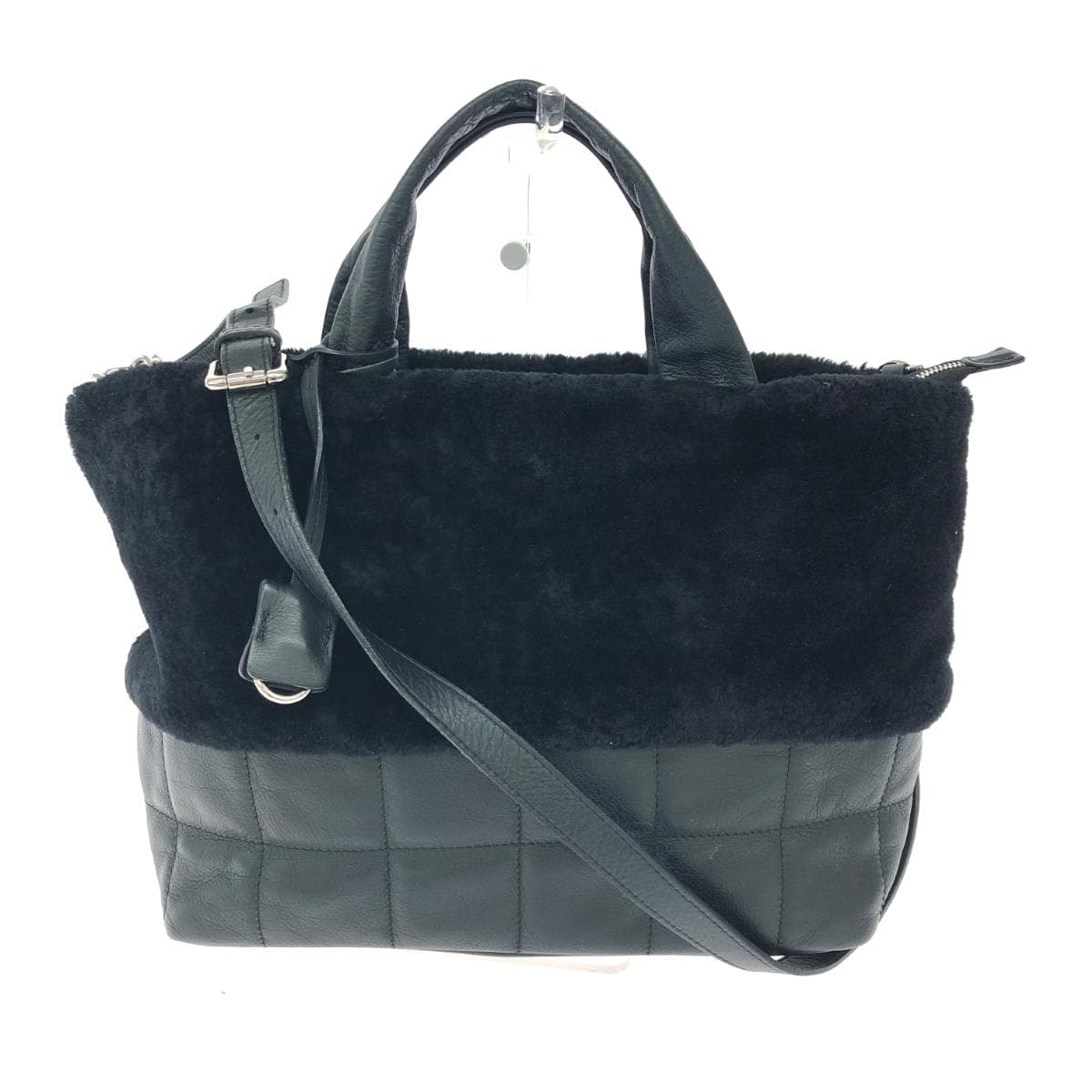 GIULIO GUERRA Giulio Guerra 2WAY Handbag Good condition Quilted/Mouton × Leather Black Women's