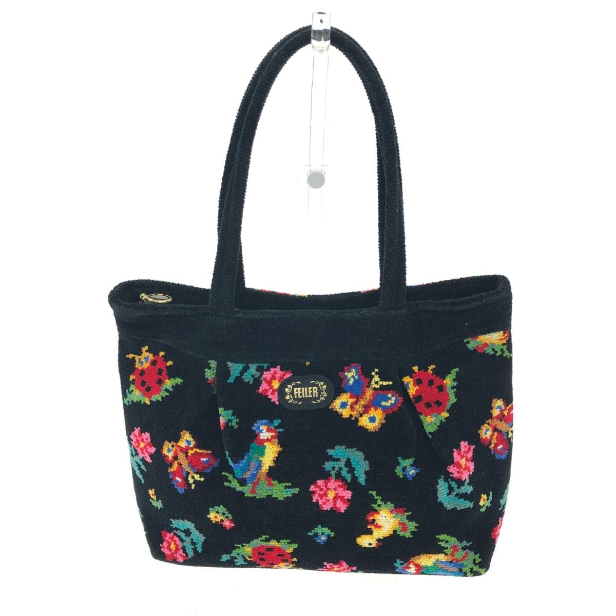 FEILER Tote Bag Good Condition Heidi/Chenille Weave Black Ladies