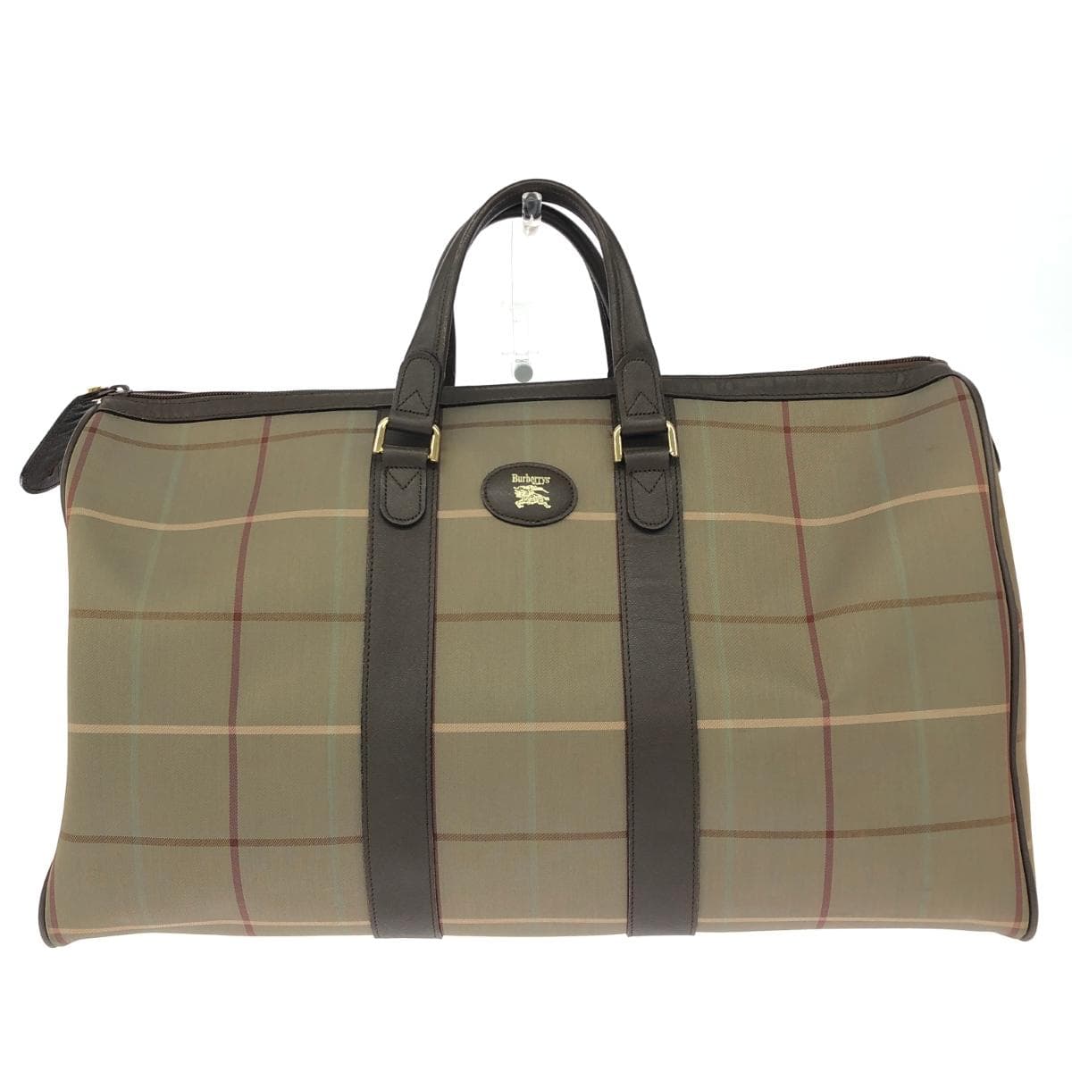 Burberry Boston Bag Check Pattern Brown Unisex