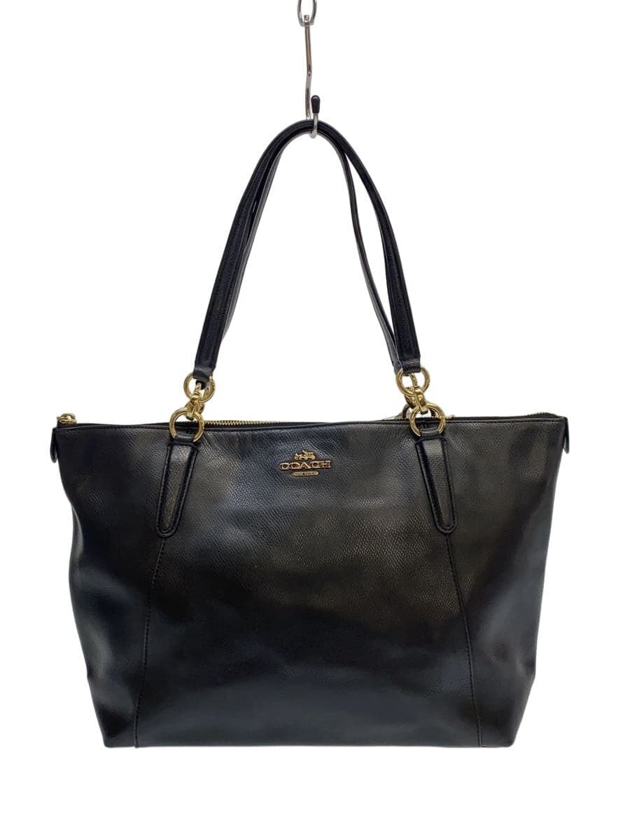 COACH Tote Bag Leather Black Solid Color F35808