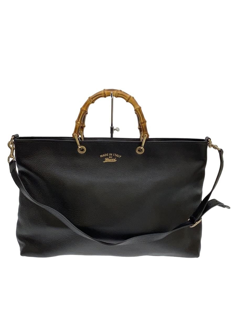 GUCCI Bamboo Shopper _Bamboo Leather BLK Corner Wear、Belt Partial Dent