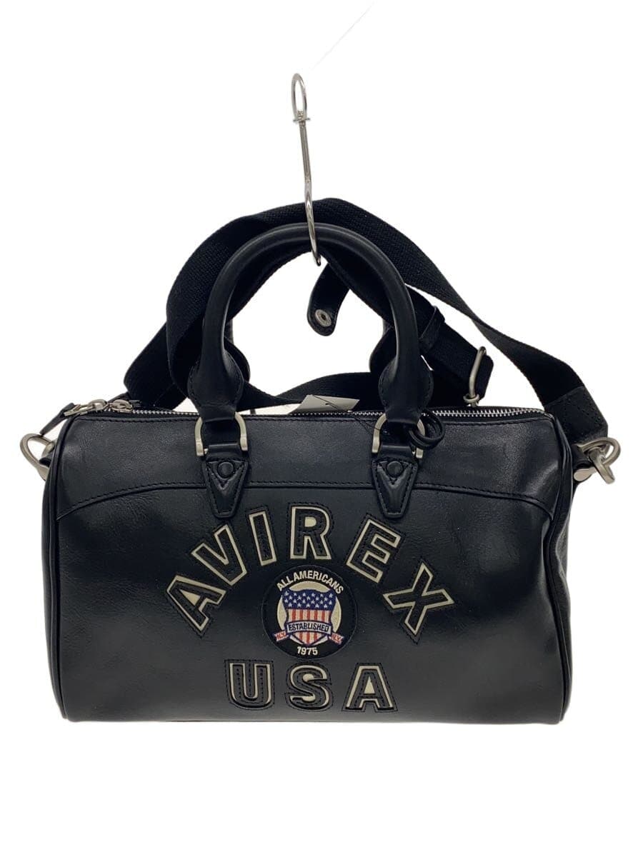 AVIREX Boston Bag Leather Black Mini Boston With Shoulder Strap