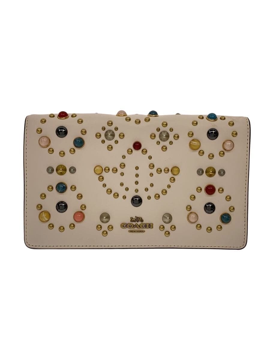 COACH chain shoulder wallet leather studs WHT 66624