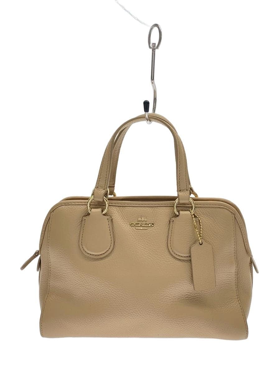 COACH 2WAY Handbag Leather Beige 33735