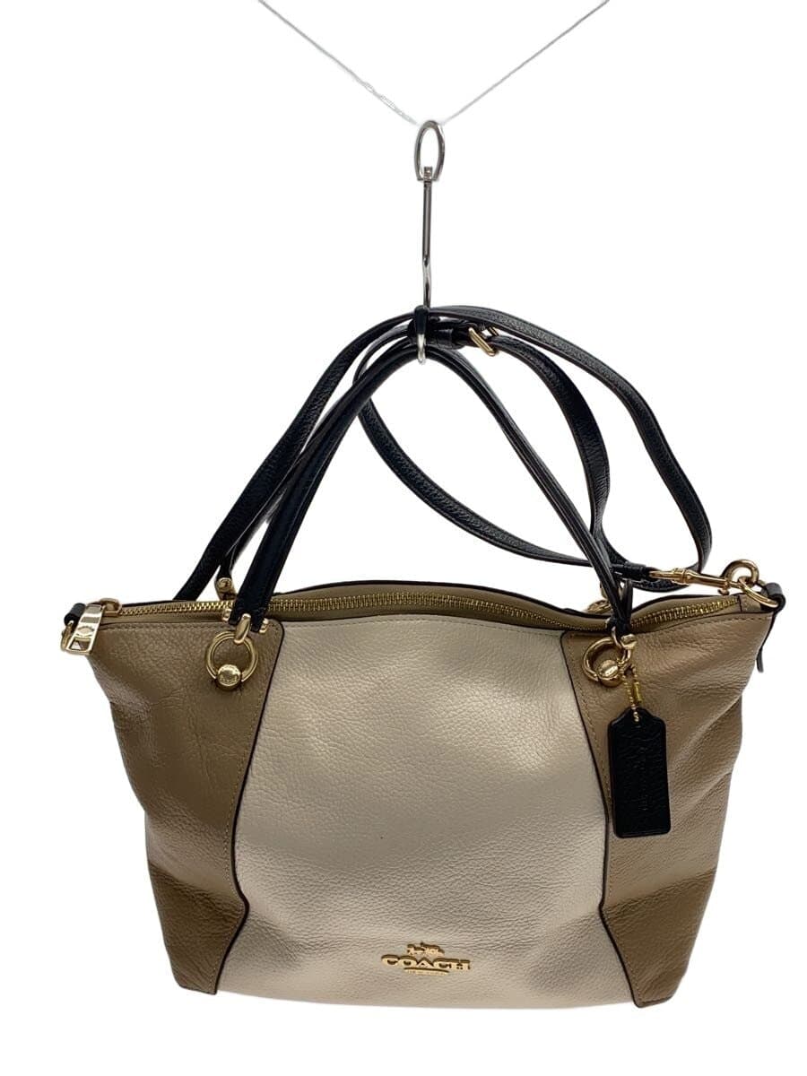 COACH 2WAY Shoulder Bag Leather Bicolor BEG BRW C6841