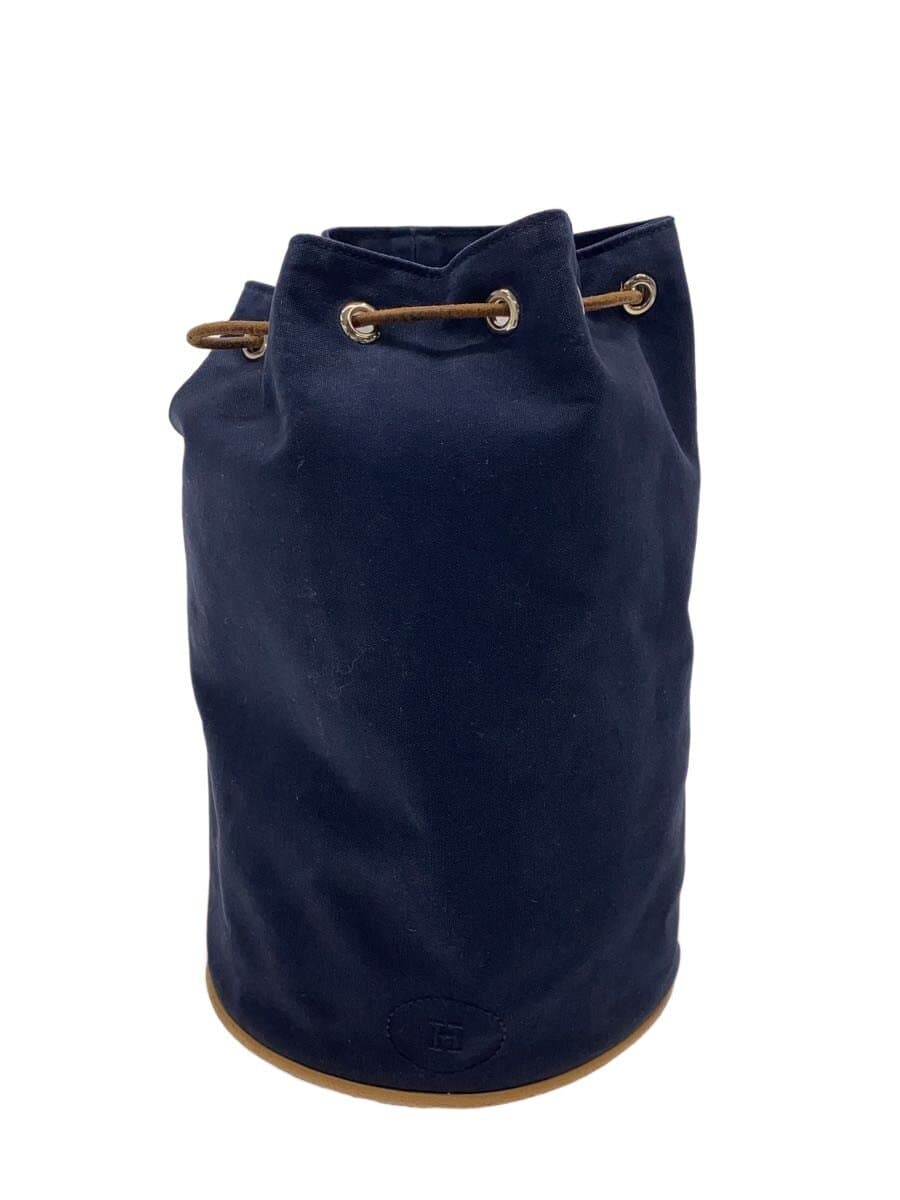 HERMES Polochon Mimil PM Silver Hardware Shoulder Bag Leather x Canvas NVY Solid